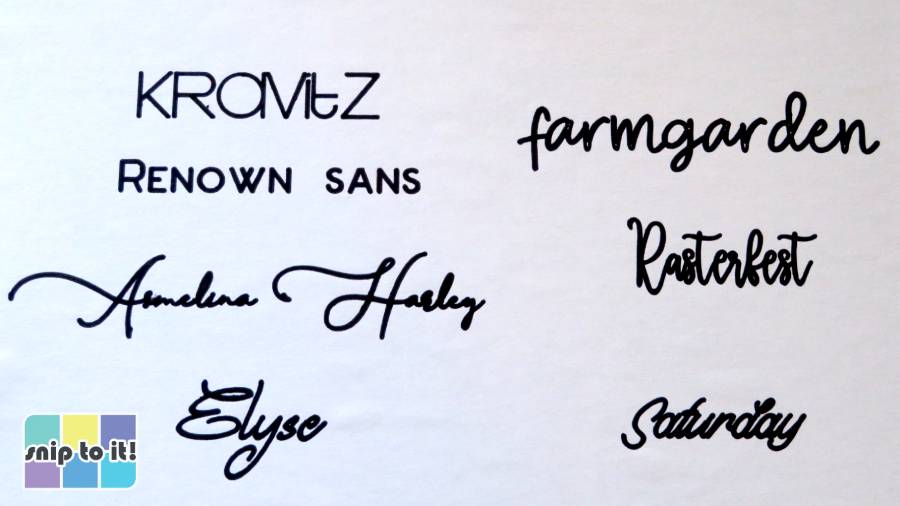 Display of thin script and sans serif fonts drawn with 1.0 mm Cricut marker