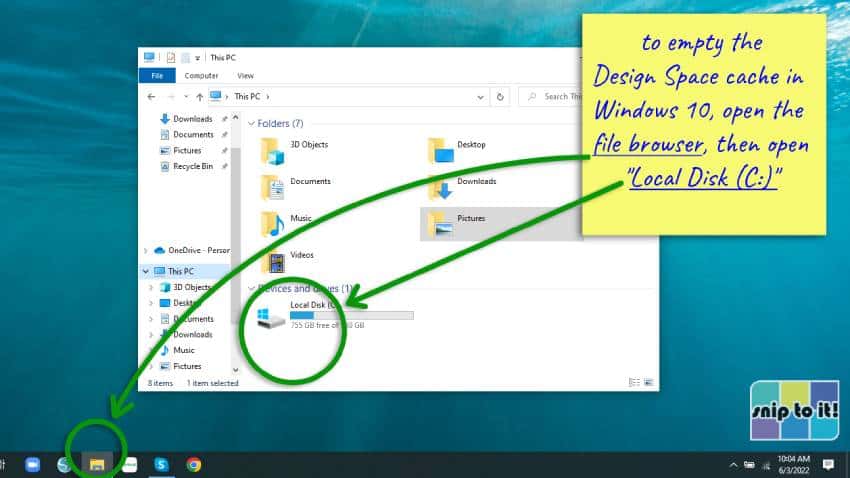 to delete Design Space Cache on Windows, open the file browser and click the hard drive icon