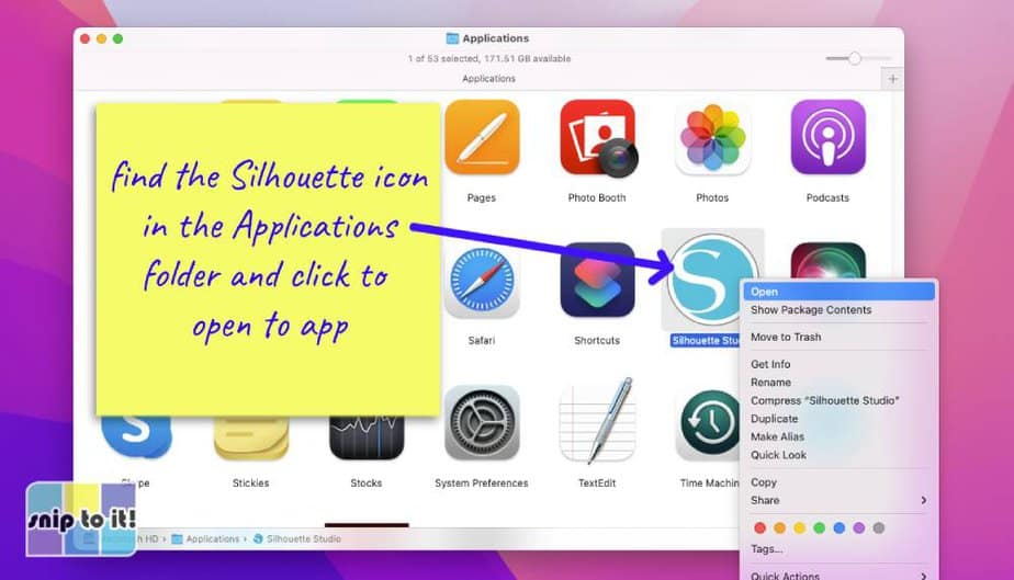find the Silhouette icon in the Applications folder and click to open