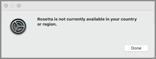 Error message you may get before you can install Rosetta 2 on your M1 Mac
