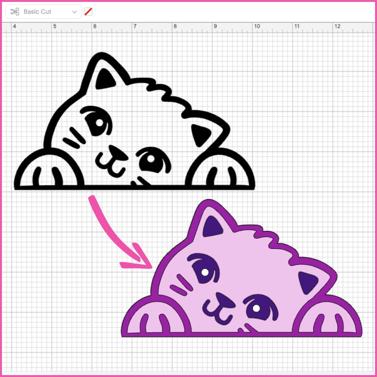 how to create layers in design space feature image featuring a single layer image of a cartoon cat transformed into a multicolor, multilayer image