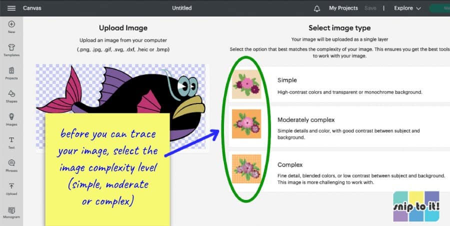 Select the complexity of your image to be converted to cut file