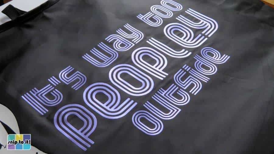 WALAKut Metallic in lavender pressed on a 100% polyester shopping bag.