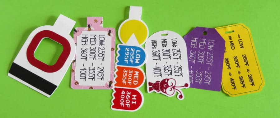 collection of temperature range tags for the Cricut EasyPress min