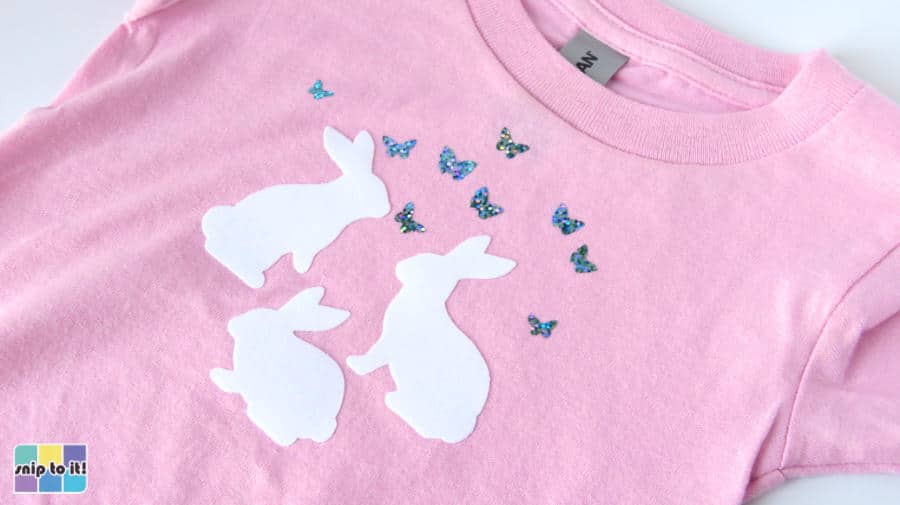 Cotton toddler's T-shirt with single-layer StripFlock Pro bunnies and Siser Holographic butterflies