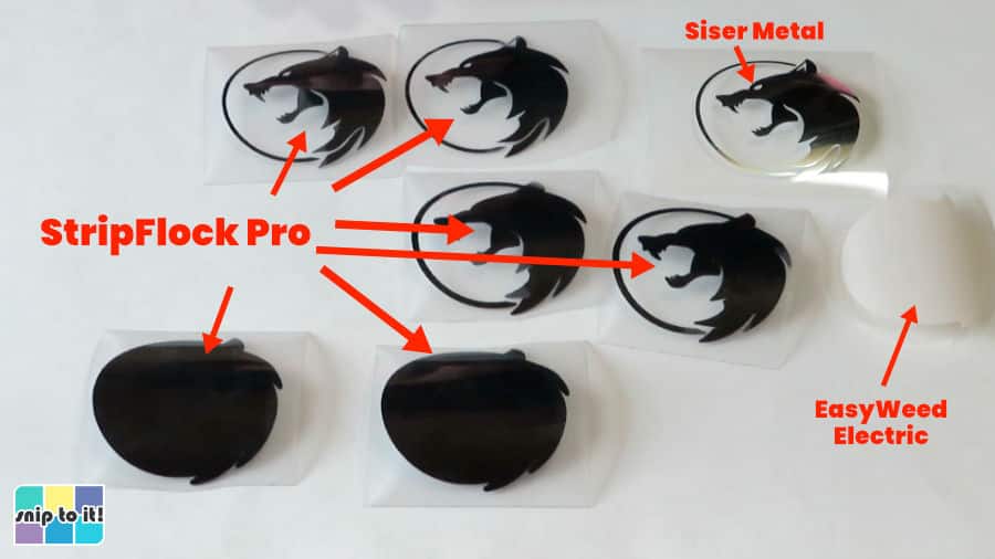 photo of all cut and weeded layers for 3D decal - stripflock pro, easyweed electric, and metal HTV