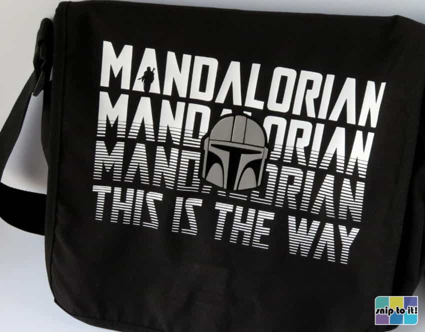 polyester messenger bag decorated with layered StripFlock pro decal and Siser EasyWeed