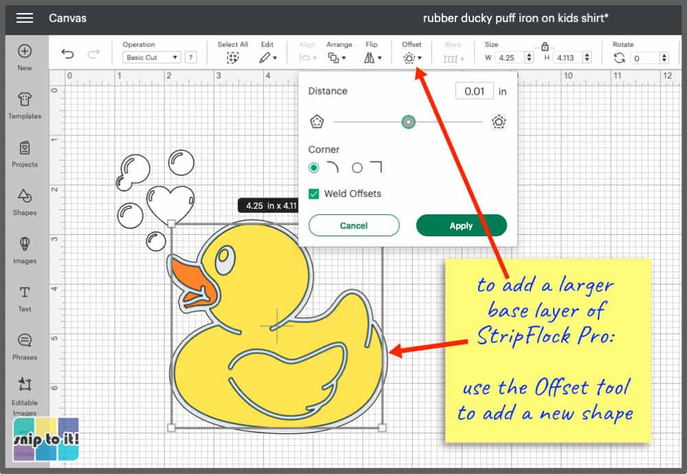 adding an offset base to your puff vinyl project in design space
