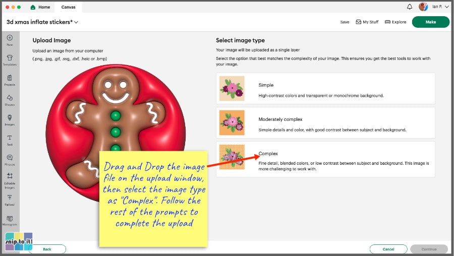 screenshot showing the first step in the upload process for uploading a Print Then Cut image into Design Space