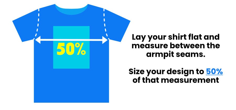 diagram of 50% rule for determining the correct size of a decal for a shirt