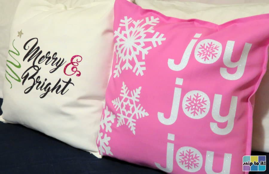 finished glitter pillows, meery&bright and joy design