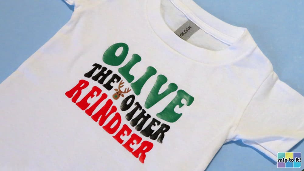 Olive the other reindeer finished stacked wavy text shirt