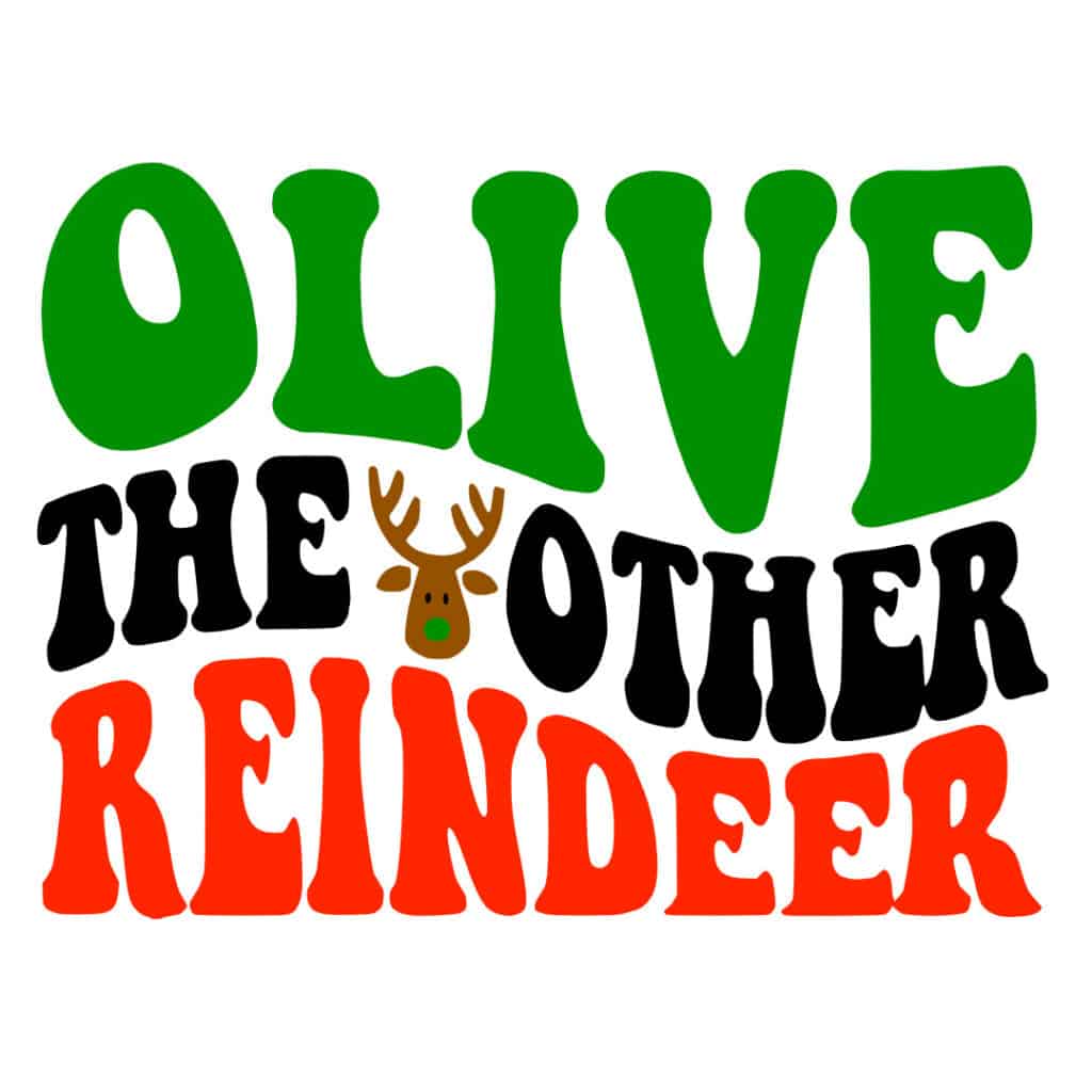 christmas wavy stacked text t-shirt svg, olive the other reindeer with reindeer cartoon face