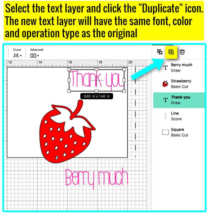 screenshot showing how to use the duplicate feature in design space 