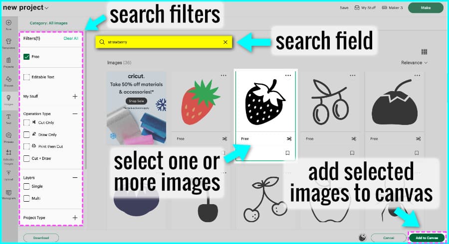 screenshot of the design space image library search results page