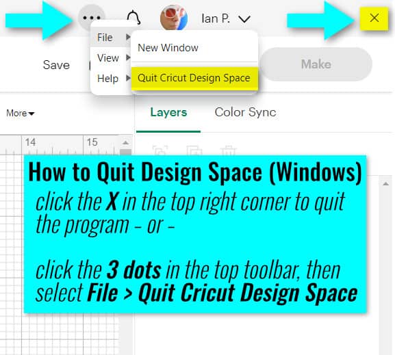 how to quit Design Space for Windows users