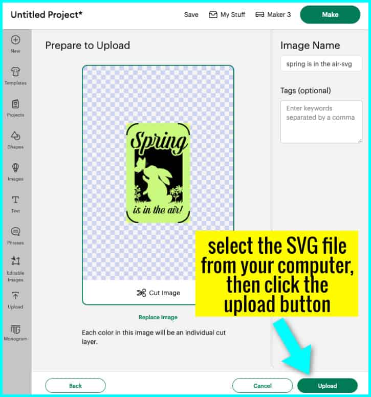 second part screenshot of uploading process for easter insert card svg