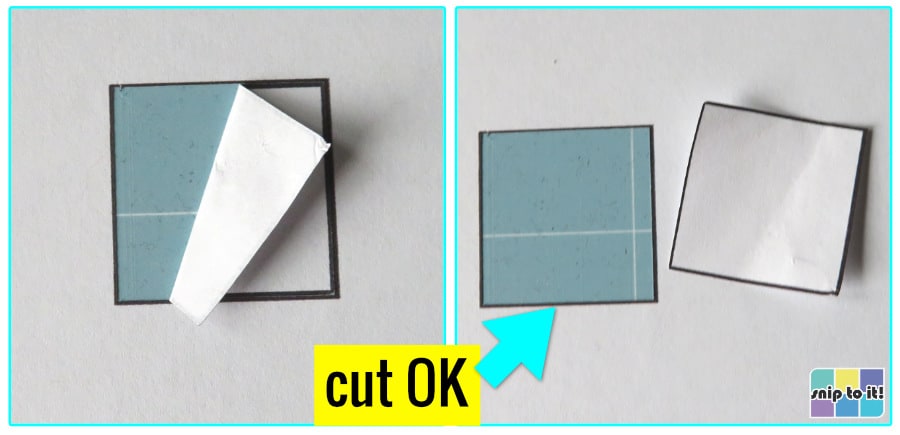 photo of first test cut step for Cricut Print then cut calibration, where the small middle square is cut out of the test sheet