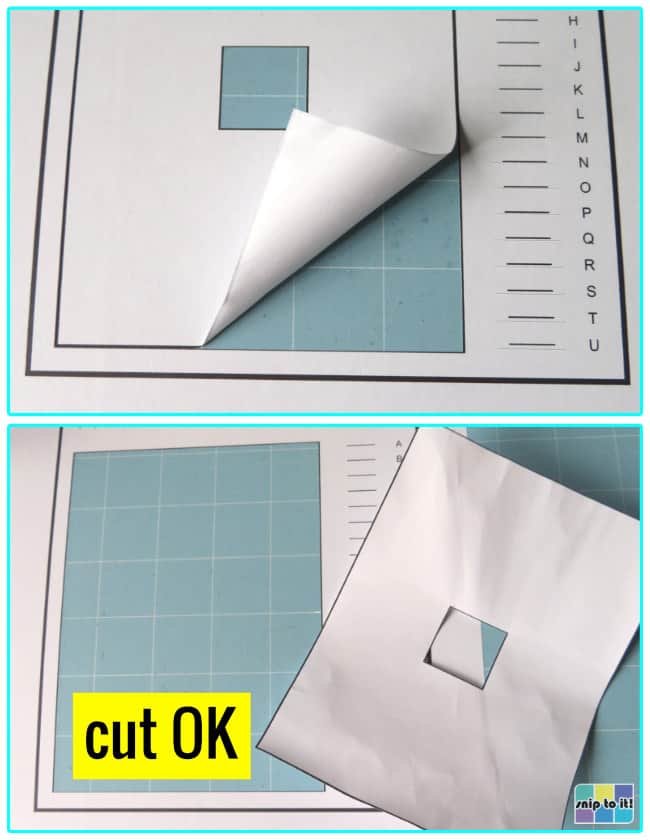 photo of final test cut for cricut print then cut calibration, where middle rectangle is cut out