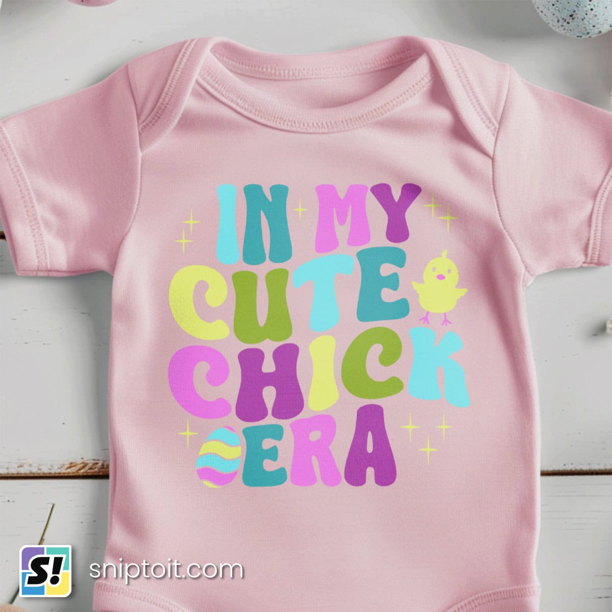 In my cute chick era easter t-shirt design on a pink kid's shirt