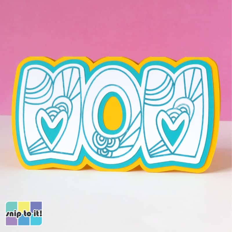 finished mom card in white, aqua, and yellow cardstock