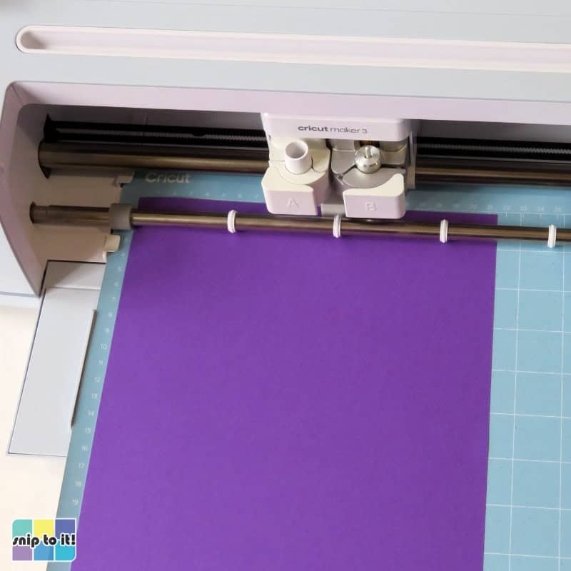 photo of cricut maker 3 set up to cut purple offset layer for mama card