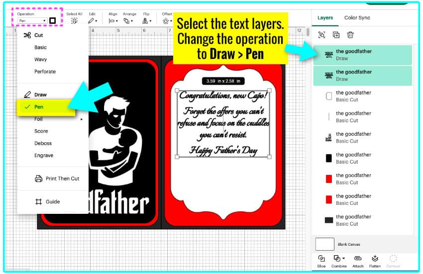 screenshot of the pen line operation change in Design Space