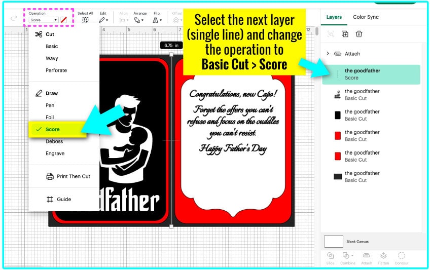screenshot of the score line operation change in Design Space