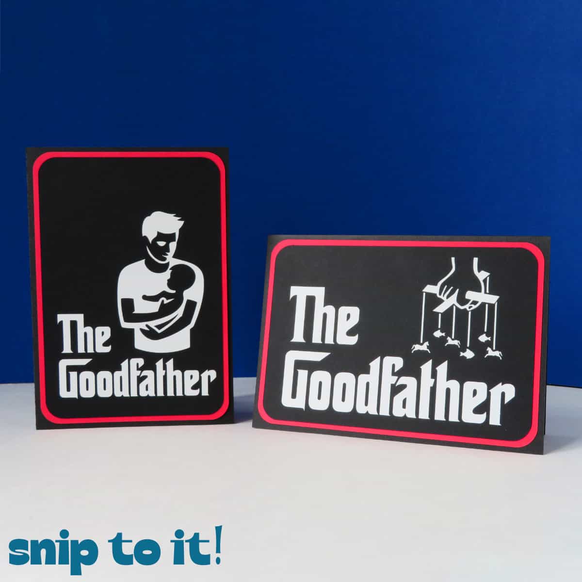 Godfather themed fathers day cards in two styles, featuring the logo style font