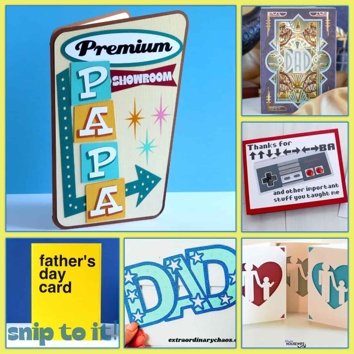 an array of handcrafted fathers day cards made with cardstock and vinyl
