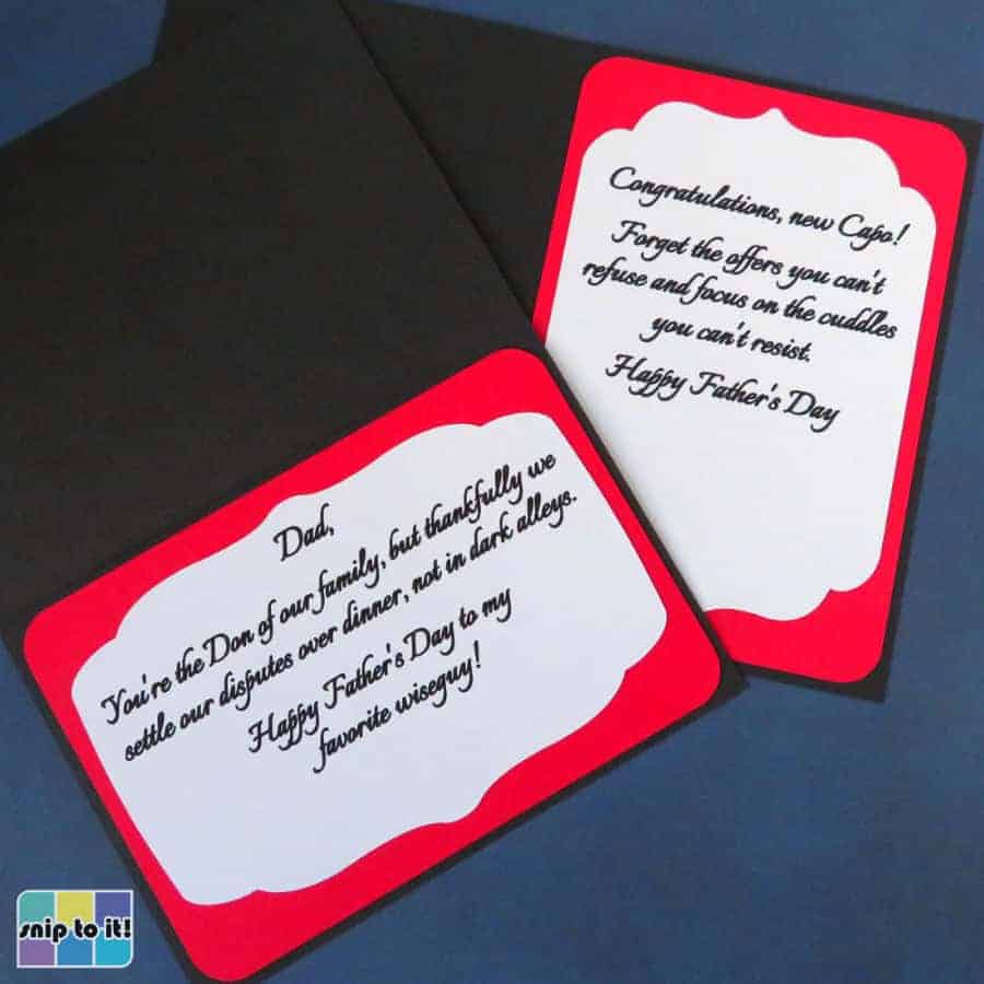 photo of the inside sentiments of completed Goodfather father's day cards