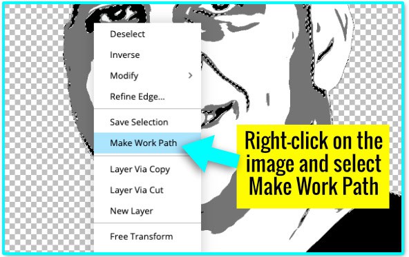 closeup screenshot showing how to create a work path vector from selected pixels in photopea