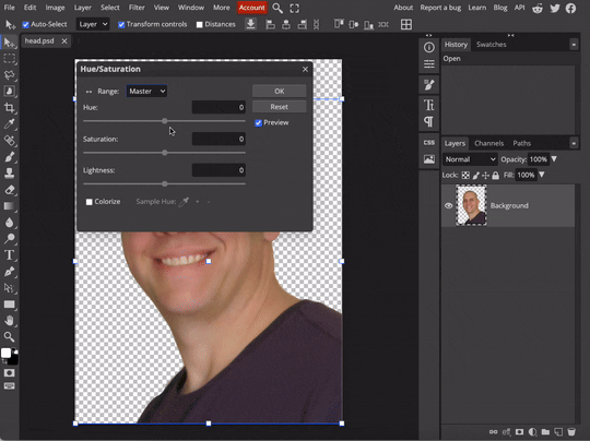 animated gif showing how to move a settings popup window in photopea