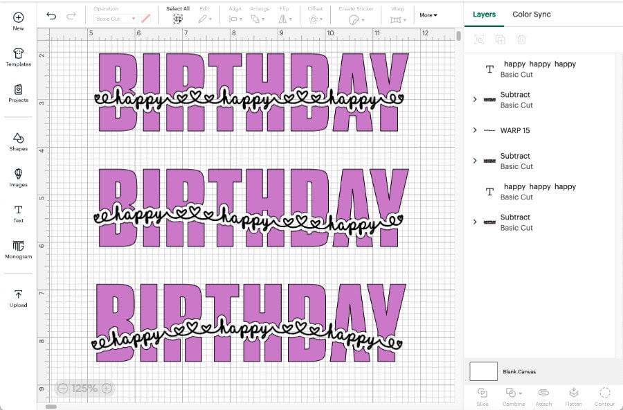 Design Space screenshot showing 3 examples of an offset used to create a knockout for text, including a knockout around warped text and a knockout around curved text