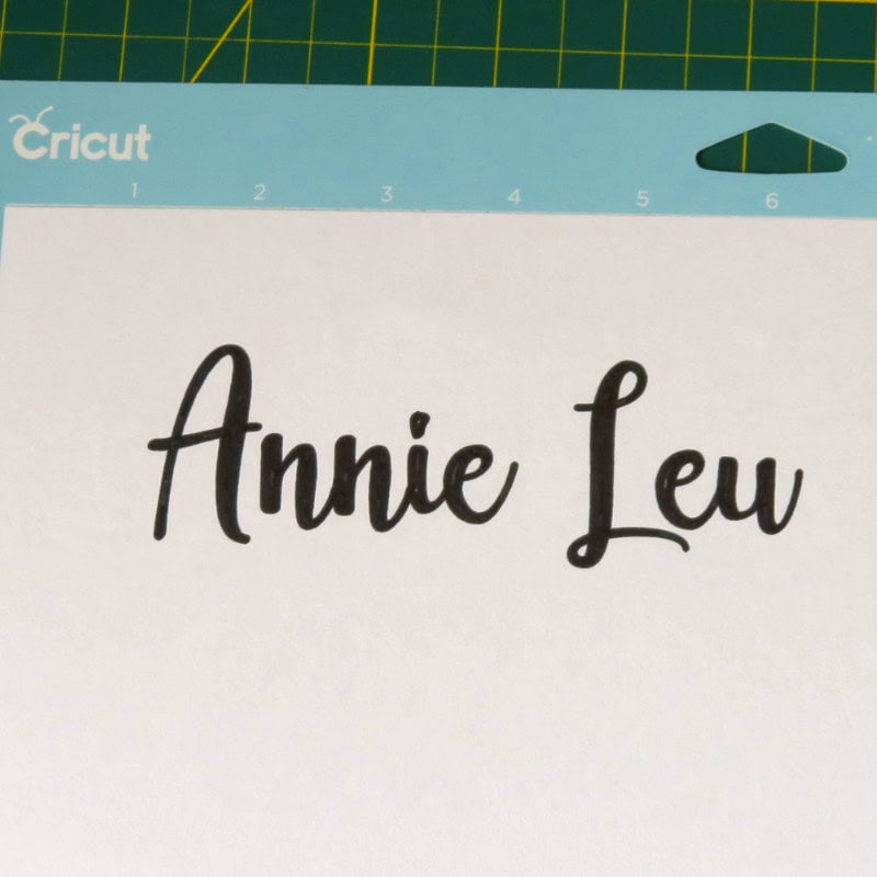 closeup image of text filled in using progressively smaller insets created with the Design Space offset tool. Each inset layer was draw with a Cricut pen to fill all of the hollow space inside the original text layer