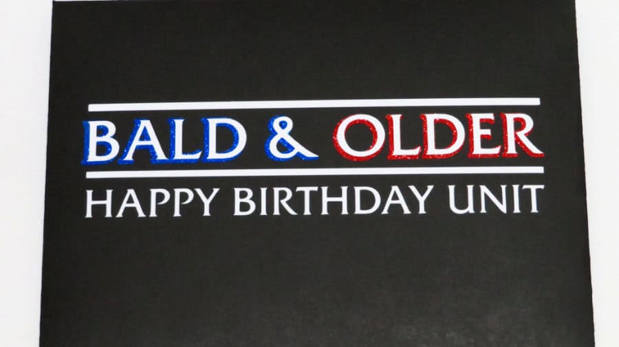 Closeup of a custom birthday card envelope that uses an offset to create a dropshadow effect behind text for emphasis and depth