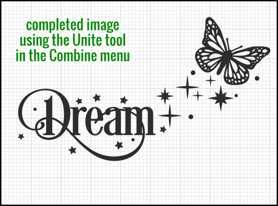 screenshot of completed image showing Dream + butterfly, combined after using Contour to remove extraneous pieces from each image