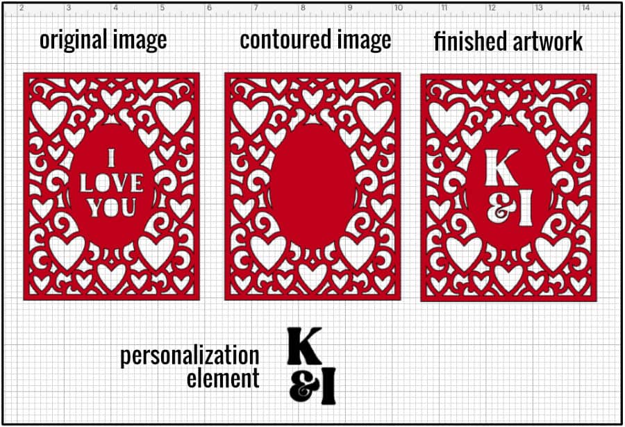 screenshot of design space showing the results of using Contour to remove a generic sentiment from an image an then add in a custom sentiment to make a card