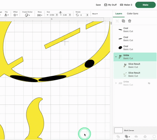 gif screen recording showing each of the patch layers being dragged into the Unite group, thus becoming part of the larger group and fixing the unwanted internal cutline