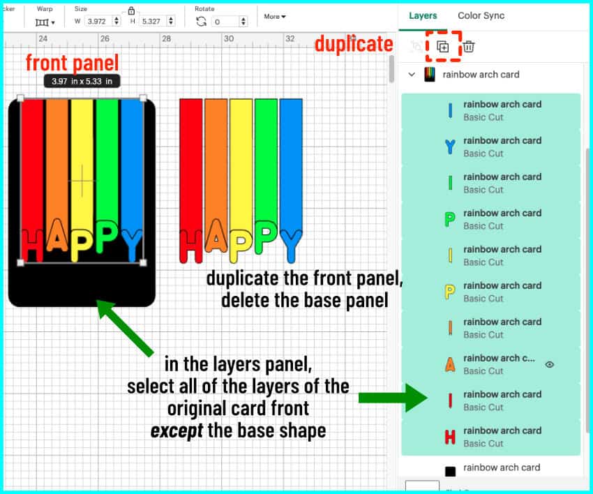 screenshot of first step in creating a scored guideline. Front panel has been duplicated and the base deleted