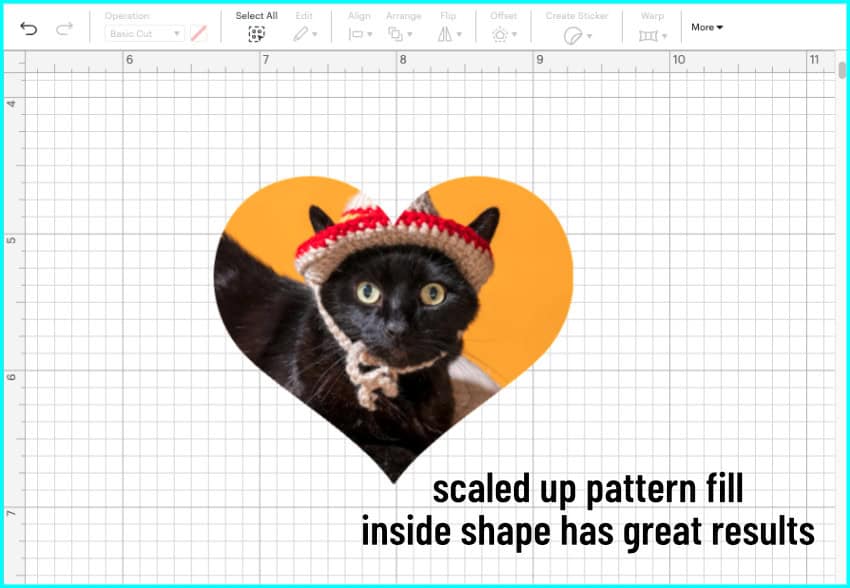 screenshot showing result of using pattern fill to fill a single shape with a photo. Pattern fill works as expected using just a single shape rather than welded text