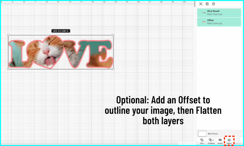 screenshot showing text filled with a photo using slice in design space. A pink offset is being added to the text to make it stand out a bit more