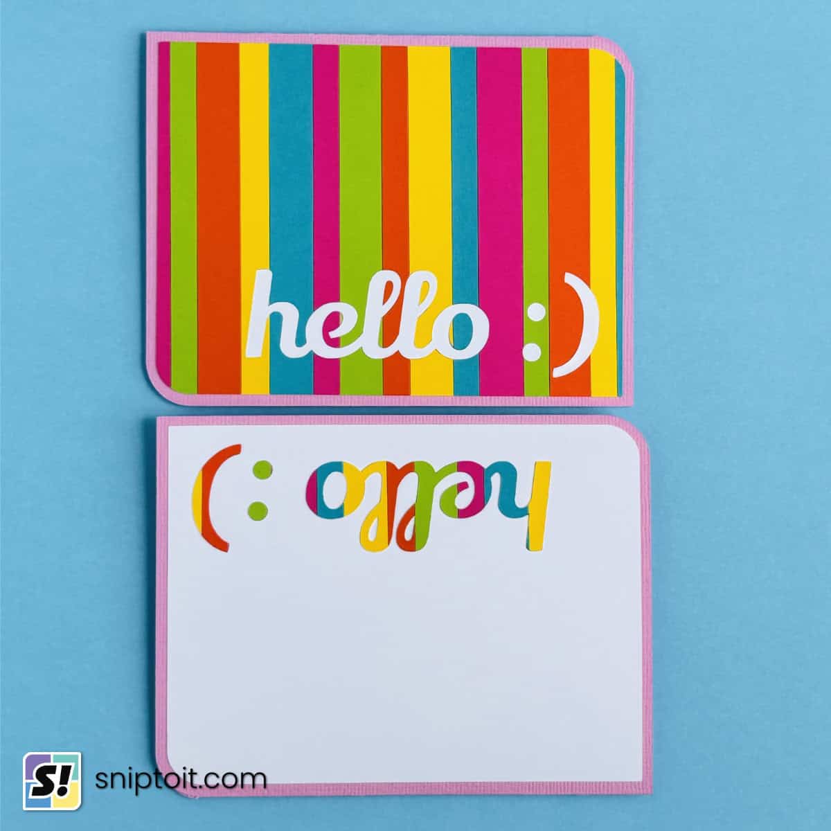 feature image for inlay card tutorial, showing 2 inlay cards, striped with white inlay and white with striped inlay text