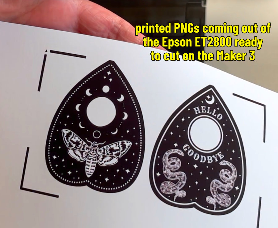 photo of planchette images printed on a Cricut printable magnet sheet