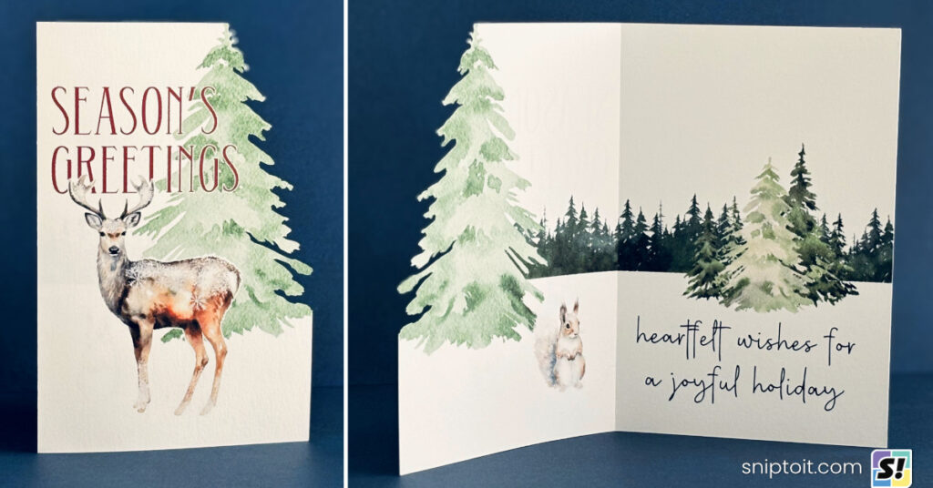 feature image for the double sided print then cut christmas card with the contoured die cut side edge and personalized script
