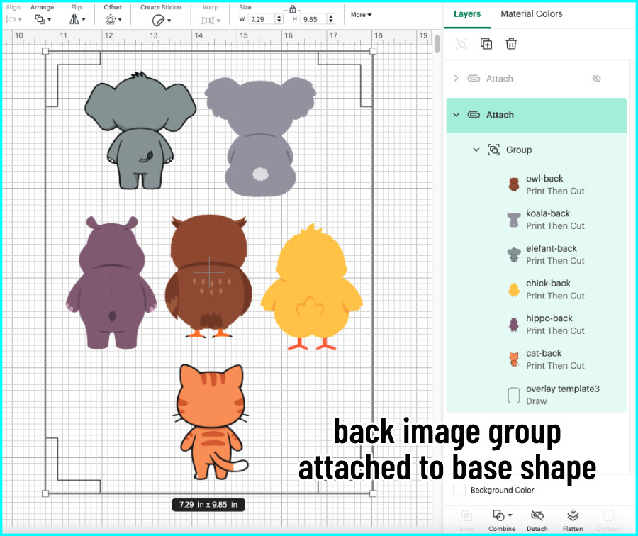 screenshot of completed sheet of back images using the max print then cut area, ready for double-sided print then cut
