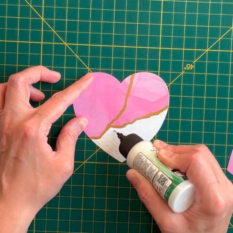 photo of the assembly of the rest of the heart piece for the front panel of the kintsugi card