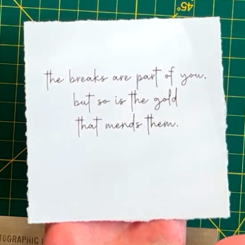 photo of finished faux-deckle edge added to kintsugi card panel