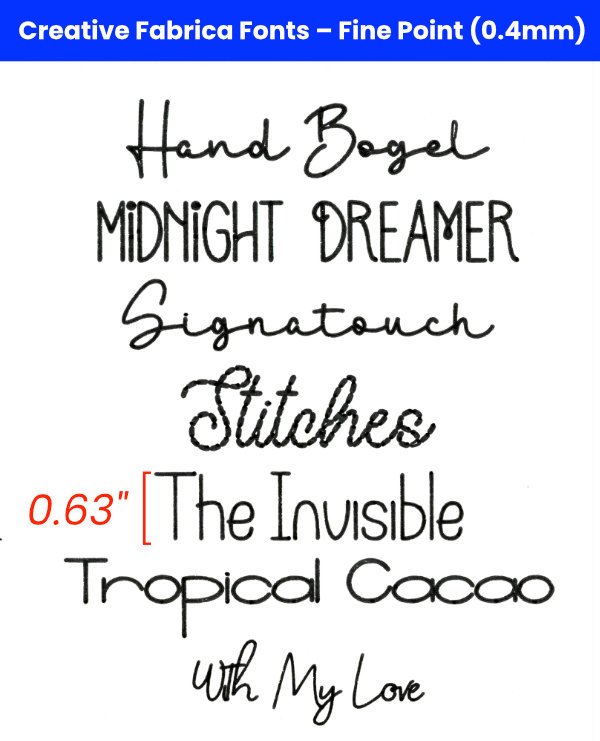 scanned image of creative fabrica thin fonts written with a fine point Cricut Pen