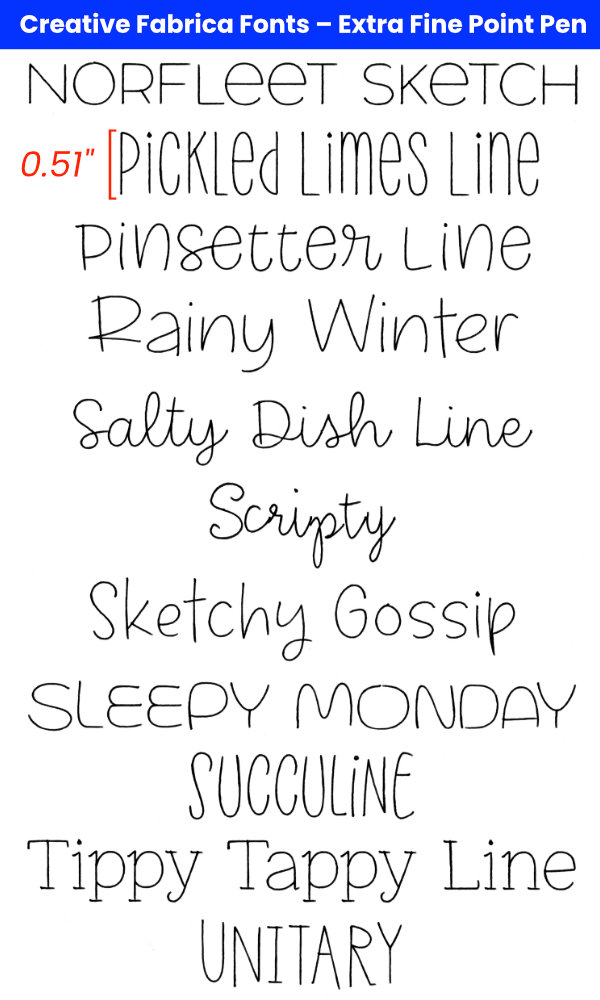 scanned image of creative fabrica single line fonts written with an extra fine Cricut Pen